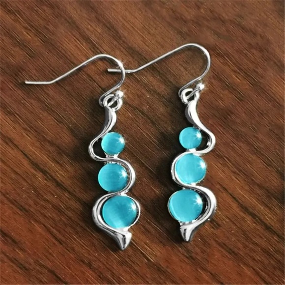 Aqua Wavey Earrings - Picture 1 of 5
